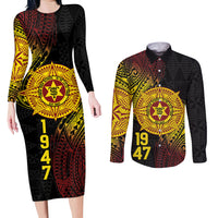 Personalised Tonga High School Couples Matching Long Sleeve Bodycon Dress and Long Sleeve Button Shirt Since 1947 Special Kupesi Pattern LT9 Black - Polynesian Pride