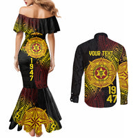 Personalised Tonga High School Couples Matching Mermaid Dress and Long Sleeve Button Shirt Since 1947 Special Kupesi Pattern LT9 - Polynesian Pride