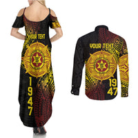 Personalised Tonga High School Couples Matching Summer Maxi Dress and Long Sleeve Button Shirt Since 1947 Special Kupesi Pattern LT9 - Polynesian Pride