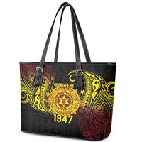 Personalised Tonga High School Leather Tote Bag Since 1947 Special Kupesi Pattern LT9 - Polynesian Pride