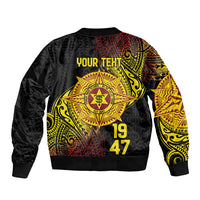 Personalised Tonga High School Sleeve Zip Bomber Jacket Since 1947 Special Kupesi Pattern LT9 - Polynesian Pride