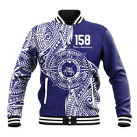 Personalised Tonga Tupou College Tolo 158th Anniversary Baseball Jacket Special Kupesi Pattern LT9 Unisex Blue - Polynesian Pride