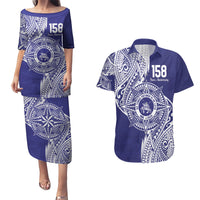 Personalised Tonga Tupou College Tolo 158th Anniversary Couples Matching Puletasi and Hawaiian Shirt Special Kupesi Pattern LT9 Blue - Polynesian Pride