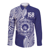 Personalised Tonga Tupou College Tolo 158th Anniversary Long Sleeve Button Shirt Special Kupesi Pattern LT9 Unisex Blue - Polynesian Pride