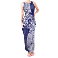 Personalised Tonga Tupou College Tolo 158th Anniversary Tank Maxi Dress Special Kupesi Pattern LT9 Women Blue - Polynesian Pride