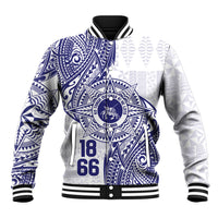 Personalised Tonga Tupou College Tolo Baseball Jacket Since 1866 Special Kupesi Pattern LT9 Unisex White - Polynesian Pride