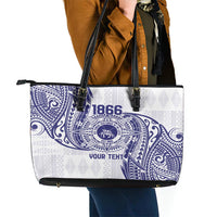 Personalised Tonga Tupou College Tolo Leather Tote Bag Since 1866 Special Kupesi Pattern LT9 - Polynesian Pride