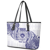 Personalised Tonga Tupou College Tolo Leather Tote Bag Since 1866 Special Kupesi Pattern LT9 - Polynesian Pride
