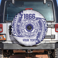 Personalised Tonga Tupou College Tolo Spare Tire Cover Since 1866 Special Kupesi Pattern LT9 White - Polynesian Pride