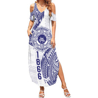 Personalised Tonga Tupou College Tolo Summer Maxi Dress Since 1866 Special Kupesi Pattern LT9 Women White - Polynesian Pride
