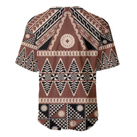 Vintage Bula Fiji Baseball Jersey Brown Tapa Masi Motif