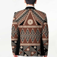 Vintage Bula Fiji Blazer Brown Tapa Masi Motif - Polynesian Pride