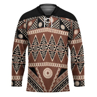 Vintage Bula Fiji Hockey Jersey Brown Tapa Masi Motif LT9 Unisex Brown - Polynesian Pride