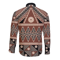 Vintage Bula Fiji Long Sleeve Button Shirt Brown Tapa Masi Motif