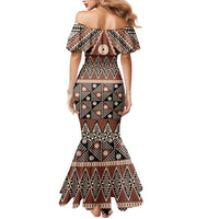 Vintage Bula Fiji Mermaid Dress Brown Tapa Masi Motif