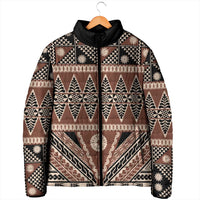 Vintage Bula Fiji Padded Jacket Brown Tapa Masi Motif - Polynesian Pride