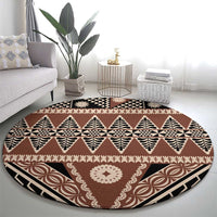 Vintage Bula Fiji Round Carpet Brown Tapa Masi Motif