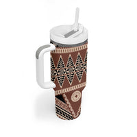 Vintage Bula Fiji Tumbler With Handle Brown Tapa Masi Motif