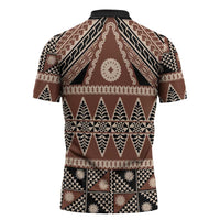 Vintage Bula Fiji Zipper Polo Shirt Brown Tapa Masi Motif - Polynesian Pride