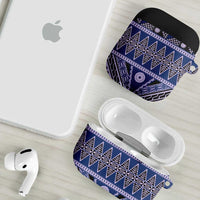 Vintage Bula Fiji AirPods Case Prussian Blue Tapa Masi Motif LT9 - Polynesian Pride
