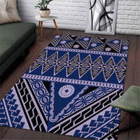 Vintage Bula Fiji Area Rug Prussian Blue Tapa Masi Motif