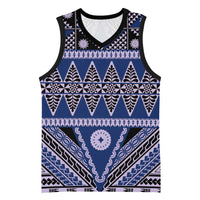 Vintage Bula Fiji Basketball Jersey Prussian Blue Tapa Masi Motif - Polynesian Pride
