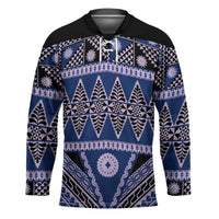 Vintage Bula Fiji Hockey Jersey Prussian Blue Tapa Masi Motif LT9 Unisex Blue - Polynesian Pride