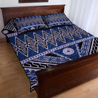 Vintage Bula Fiji Quilt Bed Set Prussian Blue Tapa Masi Motif