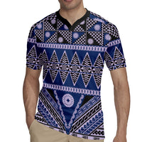 Vintage Bula Fiji Rugby Jersey Prussian Blue Tapa Masi Motif