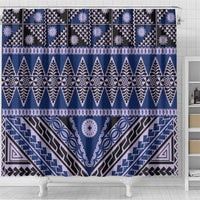 Vintage Bula Fiji Shower Curtain Prussian Blue Tapa Masi Motif