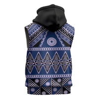 Vintage Bula Fiji Sleeveless Hoodie Prussian Blue Tapa Masi Motif - Polynesian Pride