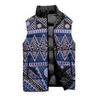 Vintage Bula Fiji Sleeveless Puffer Jacket Prussian Blue Tapa Masi Motif - Polynesian Pride