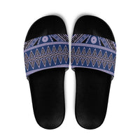 Vintage Bula Fiji Slide Sandals Prussian Blue Tapa Masi Motif - Polynesian Pride