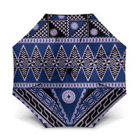 Vintage Bula Fiji Umbrella Prussian Blue Tapa Masi Motif - Polynesian Pride