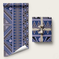 Vintage Bula Fiji Wrapping Paper Prussian Blue Tapa Masi Motif LT9 58" × 23" Blue - Polynesian Pride