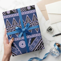 Vintage Bula Fiji Wrapping Paper Prussian Blue Tapa Masi Motif LT9 - Polynesian Pride