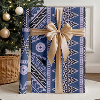 Vintage Bula Fiji Wrapping Paper Prussian Blue Tapa Masi Motif LT9 - Polynesian Pride