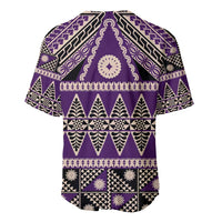Vintage Bula Fiji Baseball Jersey Purple Tapa Masi Motif