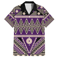 Vintage Bula Fiji Family Matching Off Shoulder Short Dress and Hawaiian Shirt Purple Tapa Masi Motif