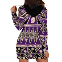 Vintage Bula Fiji Hoodie Dress Purple Tapa Masi Motif