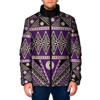 Vintage Bula Fiji Padded Jacket Purple Tapa Masi Motif - Polynesian Pride