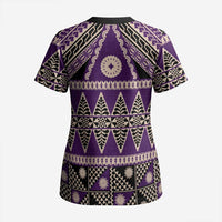 Vintage Bula Fiji Scrub Top Purple Tapa Masi Motif - Polynesian Pride