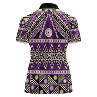 Vintage Bula Fiji Women Polo Shirt Purple Tapa Masi Motif