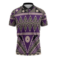 Vintage Bula Fiji Zipper Polo Shirt Purple Tapa Masi Motif - Polynesian Pride