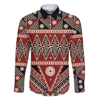 Vintage Bula Fiji Family Matching Short Sleeve Bodycon Dress and Hawaiian Shirt Red Tapa Masi Motif