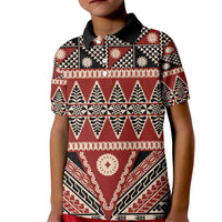 Vintage Bula Fiji Kid Polo Shirt Red Tapa Masi Motif