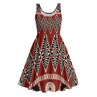 Vintage Bula Fiji Midi Dress Red Tapa Masi Motif - Polynesian Pride