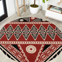 Vintage Bula Fiji Round Carpet Red Tapa Masi Motif