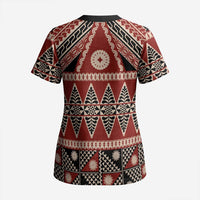 Vintage Bula Fiji Scrub Top Red Tapa Masi Motif - Polynesian Pride