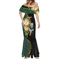 Custom South Africa Protea and New Zealand Mermaid Dress Go All Black-Springboks Rugby with Kente And Maori LT9 - Polynesian Pride